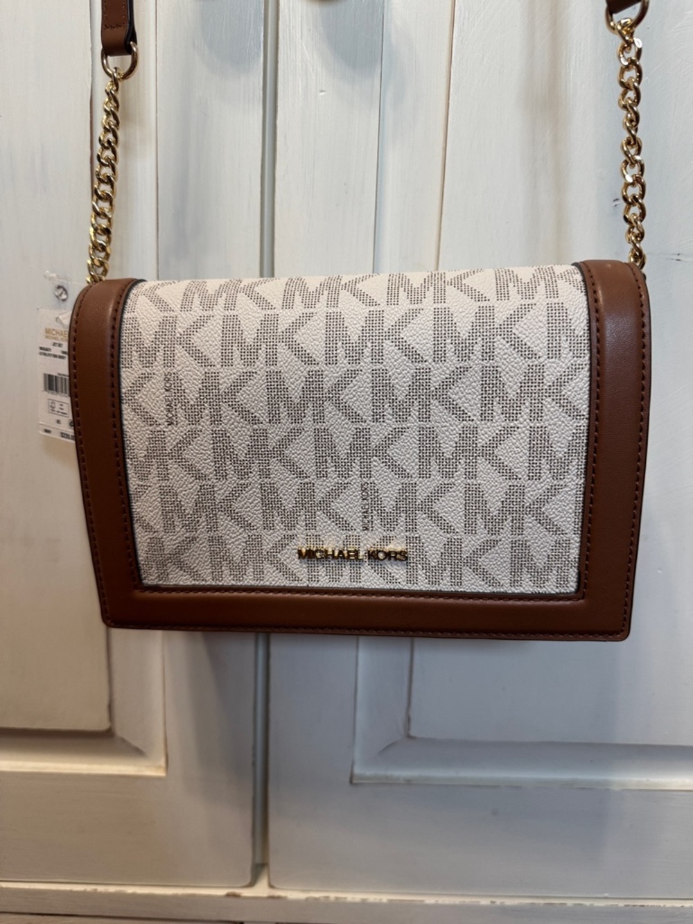Michael Kors Vanilla & Brown MK Logo Crossbody